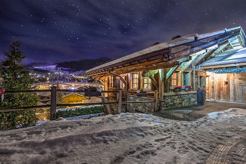 Chalet Megeve ciel étoilé, neige